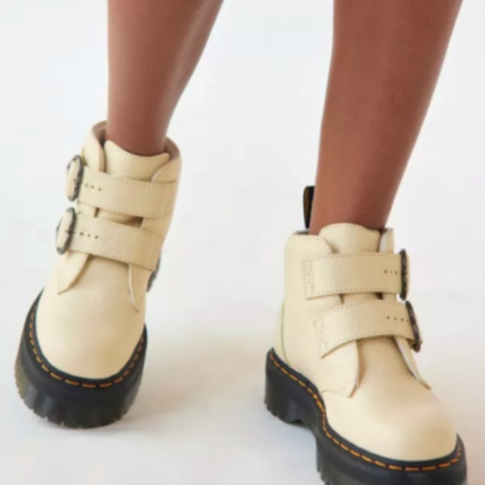 Dr Martens DEVON HEART PLATFORM Boots in Tole Cream SoftRich Leather Comfortable - Picture 3 of 8